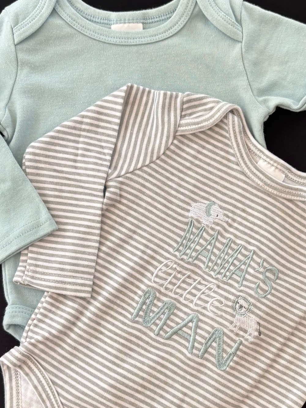 "Mama's Little Man" Baby Bodysuit Set - Mint & Gray Striped